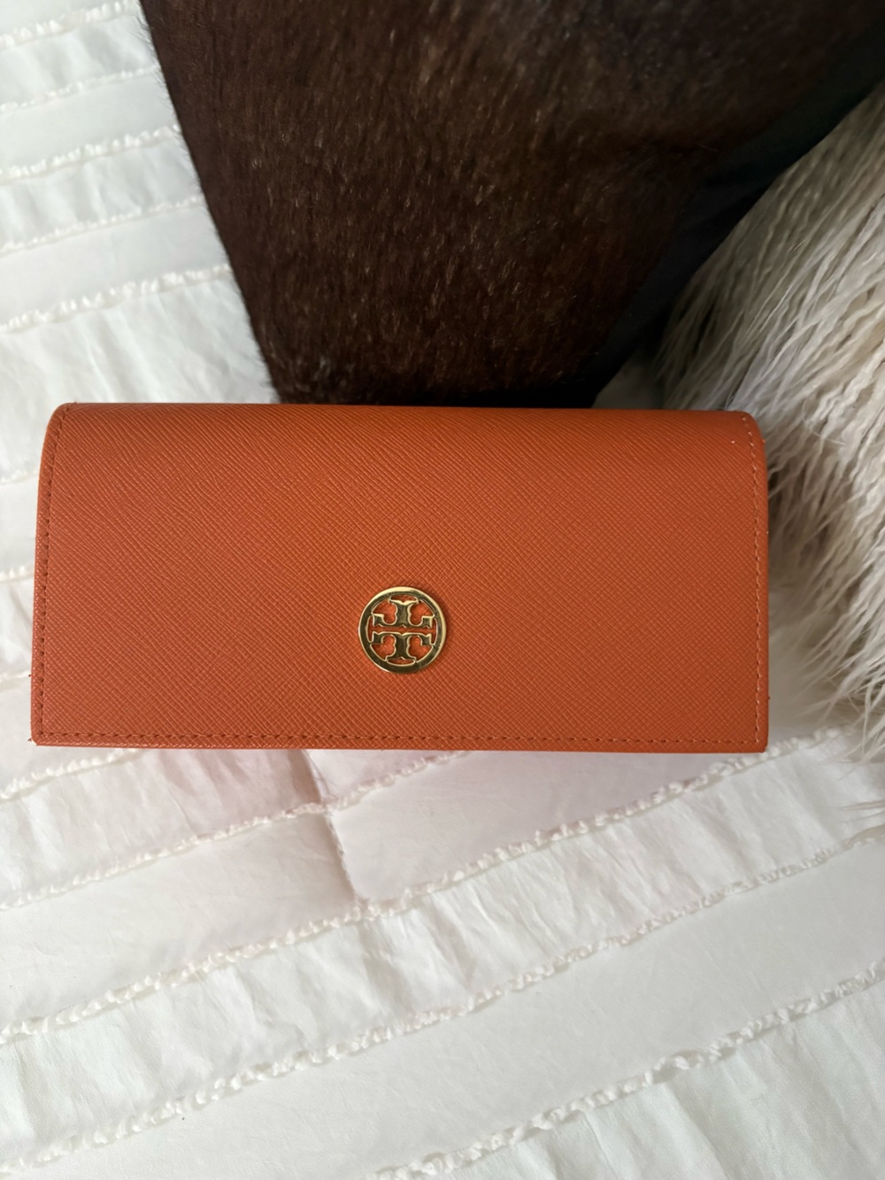 Tory Burch Orange Sunglass Case with Gold Logo